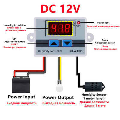 XH-W3005 DC 12V-220V 10A デジタル湿度コントローラー 0-99 RH 範囲監視システム