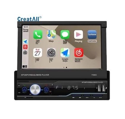 Creatall 7インチ伸縮式オールインワンCarPlayラジオ、MP5 MP4カードスロット、BTワイヤレスハンズフリープレーヤー