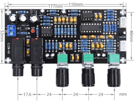 指示マイクロフォンのアンプ板PT2399 NE5532 DC12-24Vを取付ける