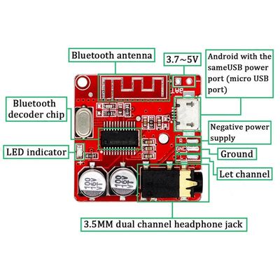 CA-6965 ブルートゥース オーディオ受信機 モジュール ユニバーサル マイクロ USB 5V MP3 BT 解読板
