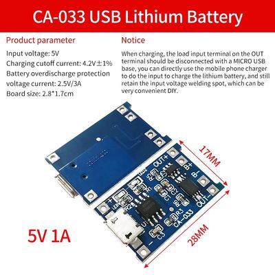 タイプC/マイクロUSB 5V 1A 18650 TP4056 リチウム電池充電機 モジュール充電板 保護の二重機能 1A Li-I