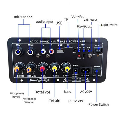 D10 12V 24V サブウーファー デジタル パワーアンプ ボード ワイヤレス オーディオ ステレオ BT 5.0 デュアル マイク カラオケ アンプ スピーカー Acc