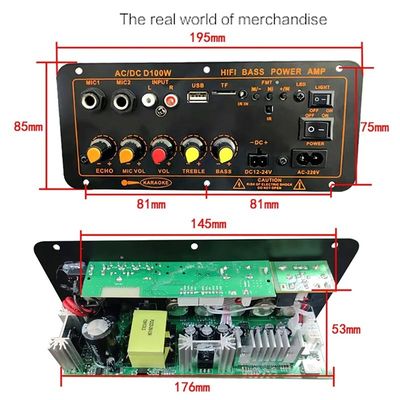 D100WBluetooth 5.0 パワーアンプボード, 8-12インチスピーカー用 100WパワーとFMラジオサポート