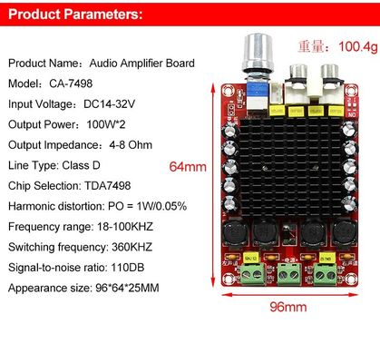 CA-7498 DC14-34V ダブルチャネルアンプボード Dクラス 2*100W スマートエレクトロニクス TDA7498