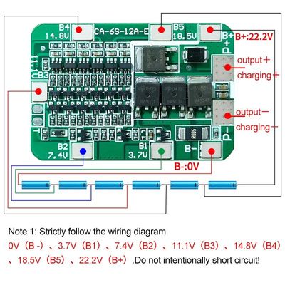 CA-6S-12A-E 24V PCB BMS 保護板 6 パック 18650 リチウム電池モジュール
