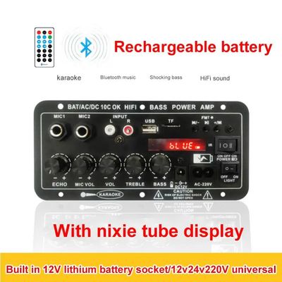 24V/220V カーアンプ モノラルオーディオアンプ 120W パワーデュアルマイクと Bluetooth 付き サブウーファーとカラオケ用