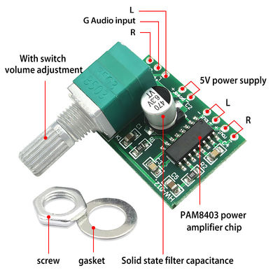 PAM8403 2*3W パワー 5V USB と ポテンチオメーター ボリューム コントロール の オーディオ 増幅 板