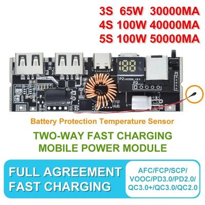 QC4.0 QC3.0 LED デュアル USB PD パワーバンク 18650 温度制御の充電モジュール
