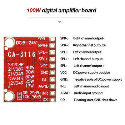 50WのダブルチャネルTPA3116D2電源増幅機モジュール,DC4.5V~24V,オーディオステレオボードのためのPOPノイズなし