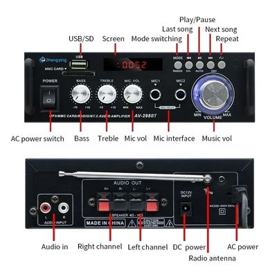 ワイヤレスBT 2.0 ステレオオーディオアンプ LDZS AV-298BT 車用アンプとKTVホーム用