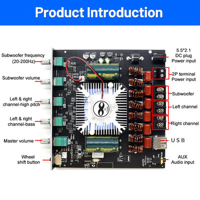 CA-AS21 2.1チャンネル BT サブウーファーアンプ オーディオボード 2*220W+350W 12-24V AMP