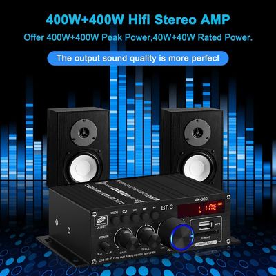 AK-380 USB SDオーディオ パワー増幅器 400W 2.0 CH ハイファイステレオ AMP スピーカー 家庭用リモコン付きブルートゥース 5.0Amp受信機