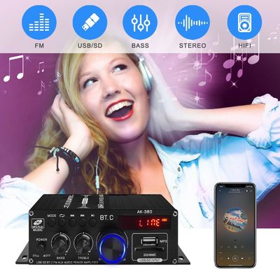 AK-380 USB SDオーディオ パワー増幅器 400W 2.0 CH ハイファイステレオ AMP スピーカー 家庭用リモコン付きブルートゥース 5.0Amp受信機