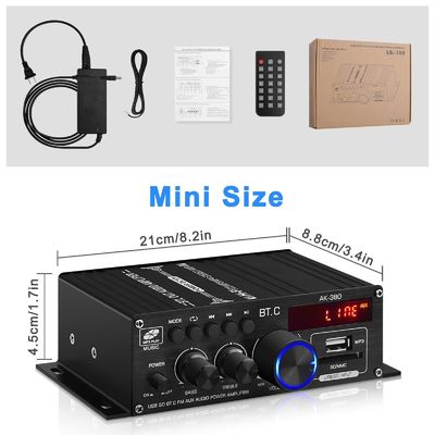 AK-380 USB SDオーディオ パワー増幅器 400W 2.0 CH ハイファイステレオ AMP スピーカー 家庭用リモコン付きブルートゥース 5.0Amp受信機