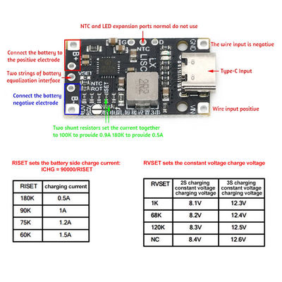 タイプC USB 2/3S BMS 15W 8.4V 12.6V 1.5A リチウム電池充電ブーストモジュール バランスの取れたサポート