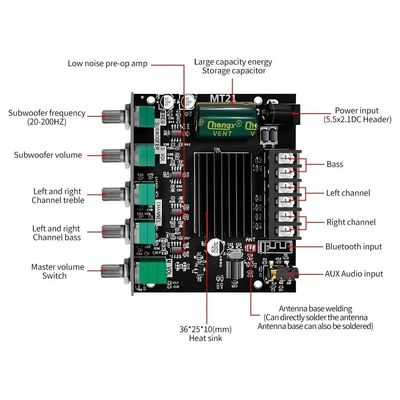 ZK-MT21 ハイファイデジタルパワーアンプボード 100W+2*50W 2.1チャンネルサブウーファー AUX 12/24V オーディオステレオ 5.0Amp ZK-MT21