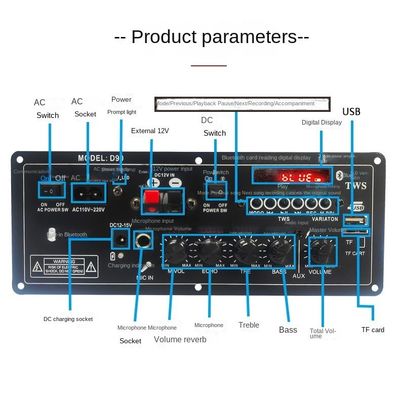 リチャージ可能なトロッリー ステレオ カー サブウーファー オーディオ パワー アンプ PCBボード 2.0 チャネル 12V プライベート 模具 デザイン
