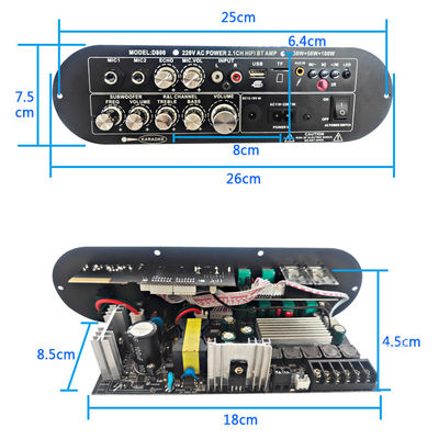 D800 プロ DJ/カラオケ ブルートゥース デジタル アンプボード 2.0チャンネル 12V 充電可能なサブウーファー 高/低音 高電力