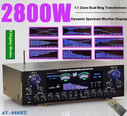 AV-888BT 2800W ホームカラオケ デュアルリング パワーアンプ 新モデル 7.1チャンネル ゾーンチューニング ハイパワー メタル構造
