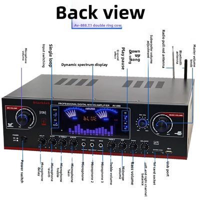 AV-888 7.1チャンネル 2000W ハイパワー ホームシアター カラオケ アンプ スピーカー デュアルループ 12管 耐久性のある金属製