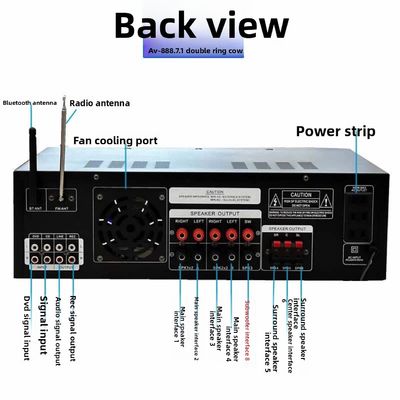 AV-888 7.1チャンネル 2000W ハイパワー ホームシアター カラオケ アンプ スピーカー デュアルループ 12管 耐久性のある金属製