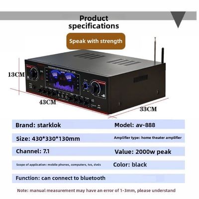 AV-888 7.1チャンネル 2000W ハイパワー ホームシアター カラオケ アンプ スピーカー デュアルループ 12管 耐久性のある金属製