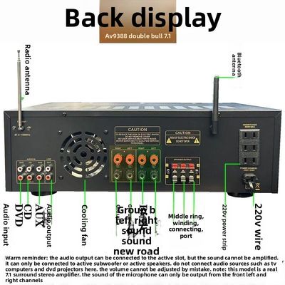 AV-9388BT/AV-999BT 2200W/1200W プロフェッショナル7チャンネルBTワイヤレスアンプ ハイファイホームシアター7.1スピーカーシステム メタル