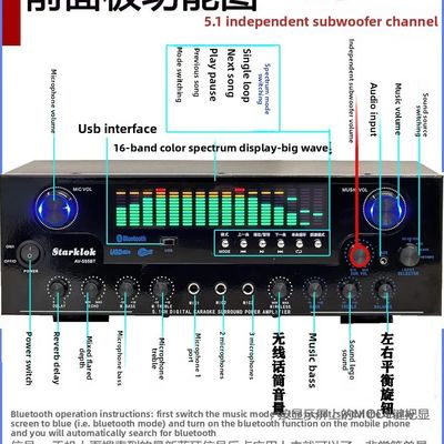 AV-555BT プロフェッショナル5.1チャネルダイナミックスペクトル増幅器 600W 高性能家庭用サブウーファー