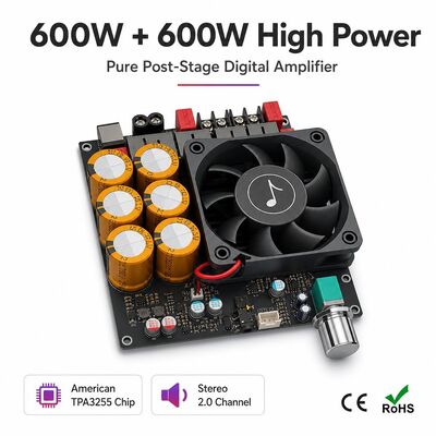 600W+600W デュアルTPA3255アンプボードファン冷却クラスDステレオアンプボードDC18-50V