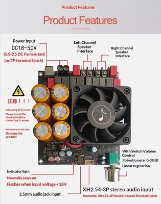 600W+600W デュアルTPA3255アンプボードファン冷却クラスDステレオアンプボードDC18-50V